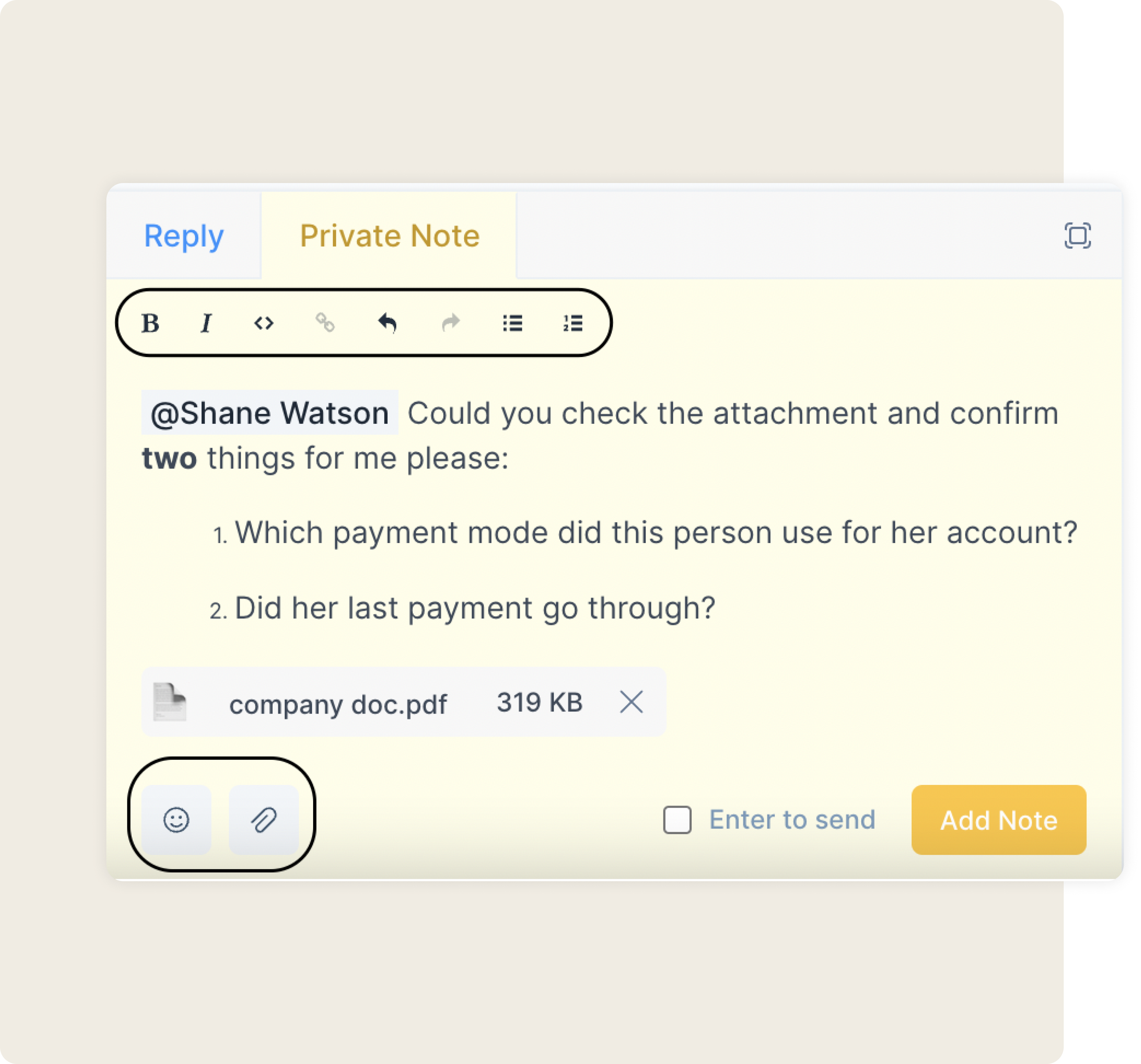 Formate seu texto, adicione anexos e emojis.
